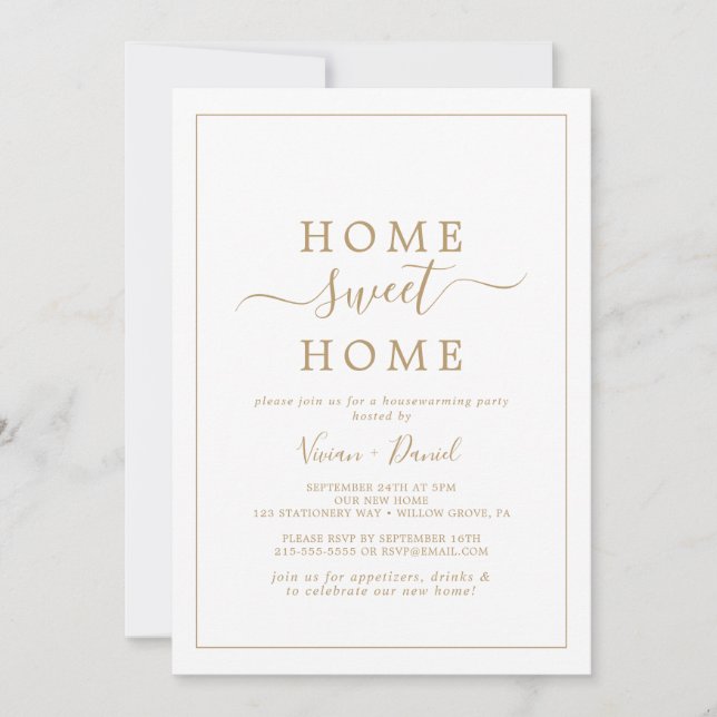 Minimalistiskt Guld Home Sweet Home Houseuppvärmni Inbjudningar (Framsida)