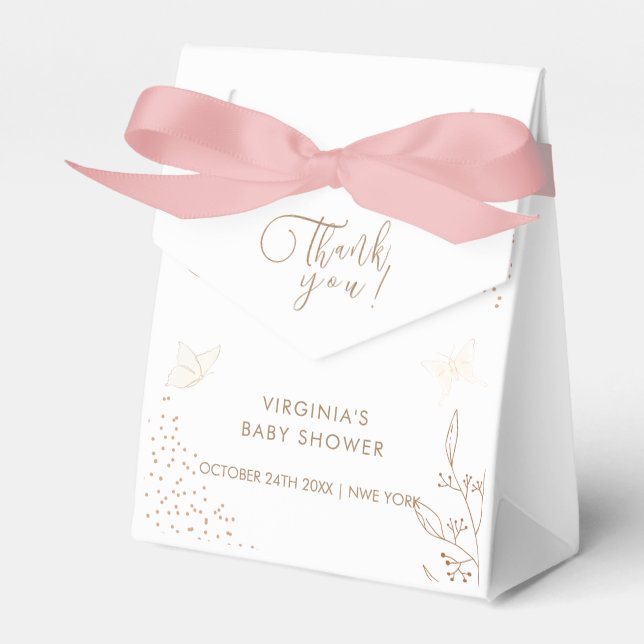 Minimalistiskt Guld Löv Butterfly Baby Shower Presentaskar (Framsidan Sidan)