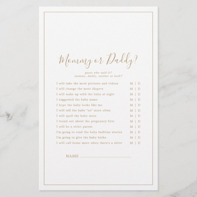 Minimalistiskt Guld-Mamma- eller pappa-spel (Framsida)