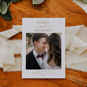 Minimalistiskt Guld Merry och gift nylyft foto Julkort