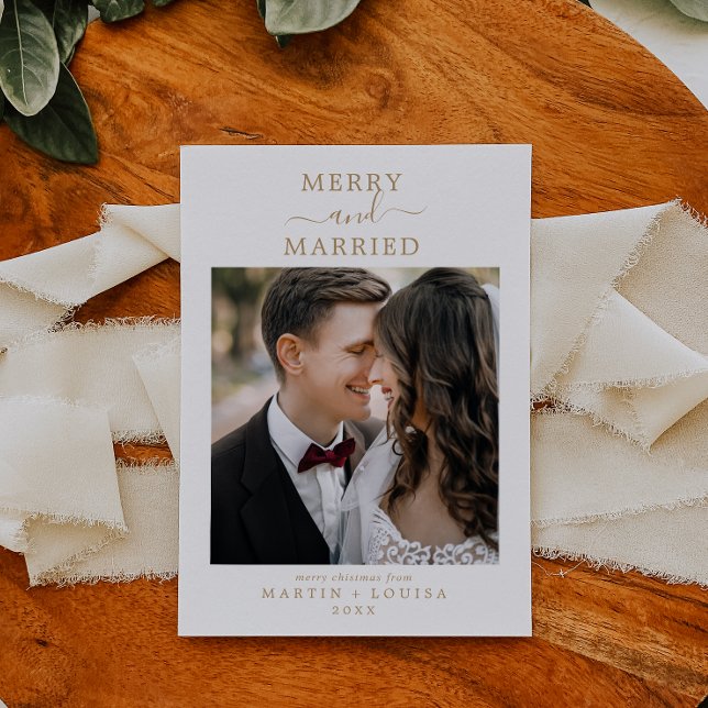 Minimalistiskt Guld Merry och gift nylyft foto Julkort (Skapare uppladdad)