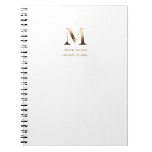 Minimalistiskt Guld Monogram   Vit Anteckningsbok