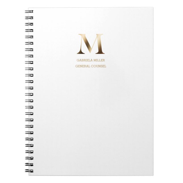 Minimalistiskt Guld Monogram | Vit Anteckningsbok (Framsidan)