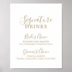 Minimalistiskt Guld Namnteckning Drinks-tecken Poster