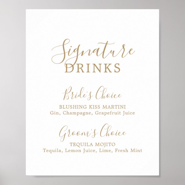 Minimalistiskt Guld Namnteckning Drinks-tecken Poster (Framsidan)