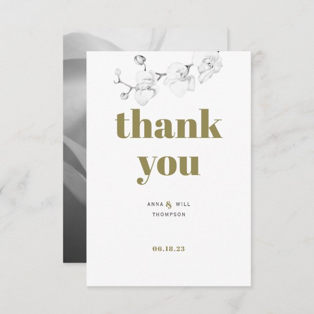 Minimalistiskt Guld orchid Photo Bröllop Tack (Fram/baksida)