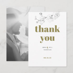 Minimalistiskt Guld orchid Photo Bröllop Tack Kort