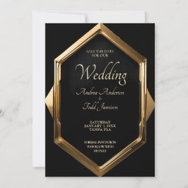 Minimalistiskt guld ram mot svart bakgrund spara datumet