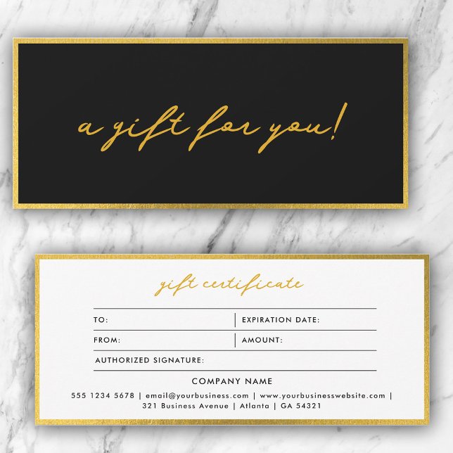 Minimalistiskt Guld & svart presentationscertifika (Stylish Minimalist Gold & Black Gift Certificate)