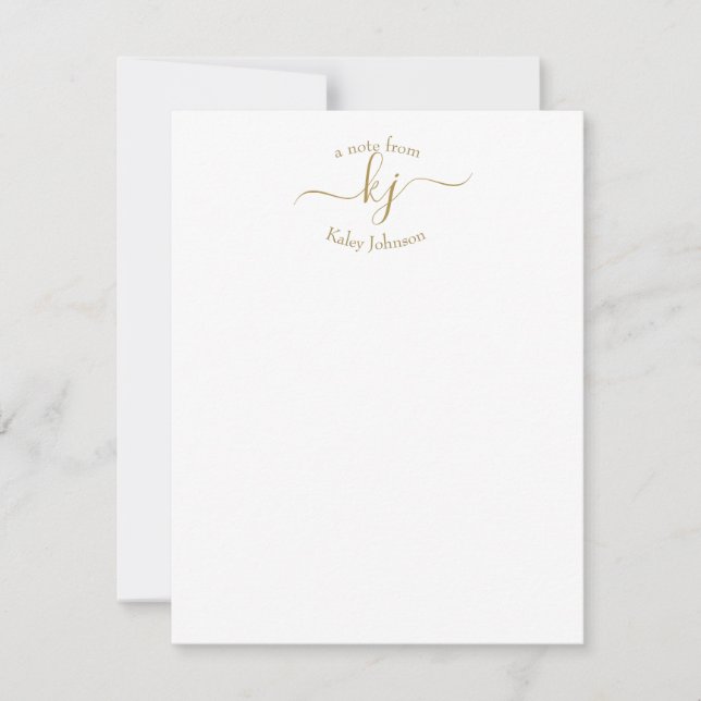 Minimalistiskt Guld White 2 Monogram första anteck Tack Kort (Framsida)