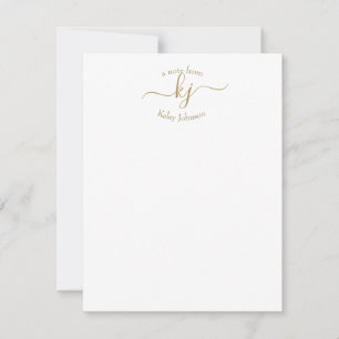 Minimalistiskt Guld White 2 Monogram första anteck Tack Kort