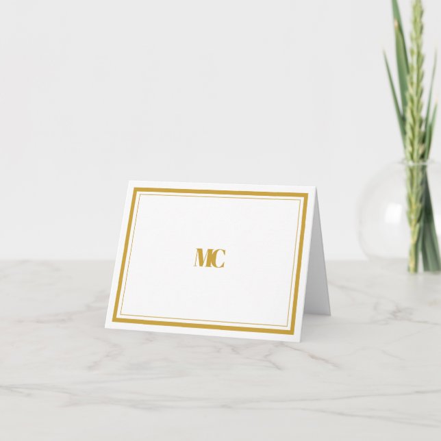 Minimalistiskt Guld White Monogram Gräns-antecknin Inbjudan (Framsida)