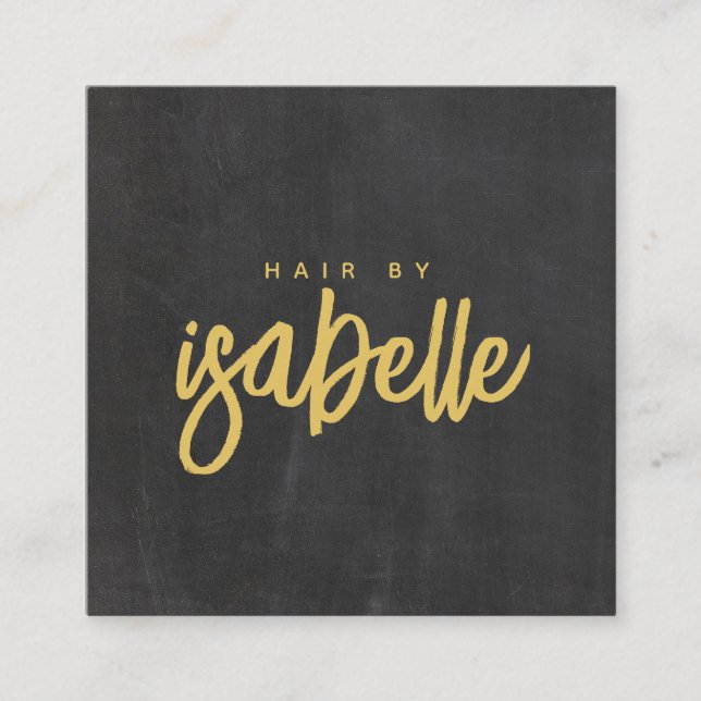 Minimalistiskt Hair Stylist, handskript svart Fyrkantigt Visitkort (Framsida)