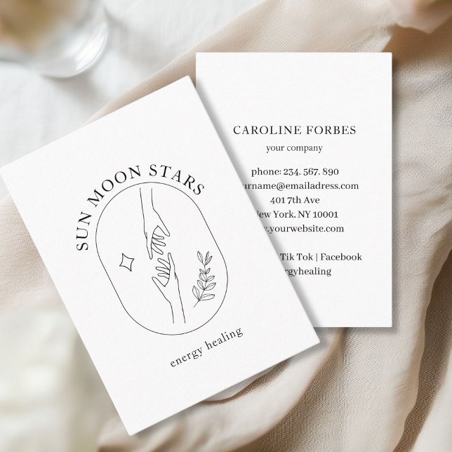 Minimalistiskt Händer, stjärnor, belysta konst Visitkort (Minimalistic, Hands, Star, Leafy Line Art, White Business Card.)