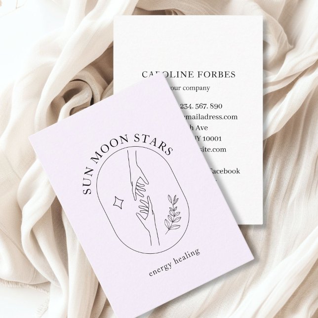 Minimalistiskt Händer, stjärnor, läder, konst, Lil Visitkort (Minimalistic, Hands, Star, Leafy Line Art, Light Purple Business Card)