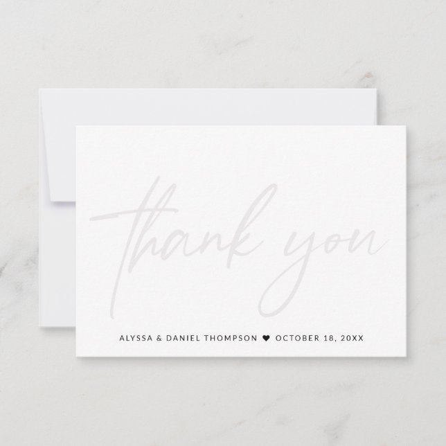 Minimalistiskt handskrivet Bröllop-foto på baksida Tack Kort (Framsida)