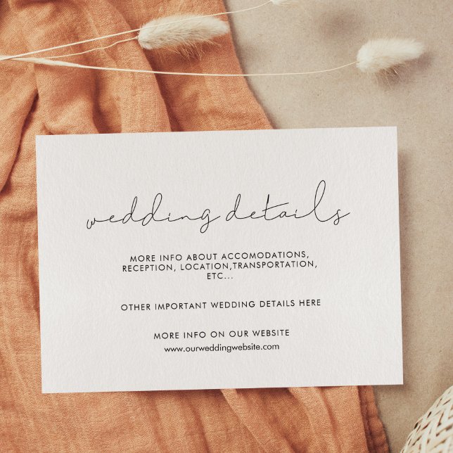 Minimalistiskt handskrivet bröllop-informationskor tilläggskort (Minimalist handwritten wedding details card)