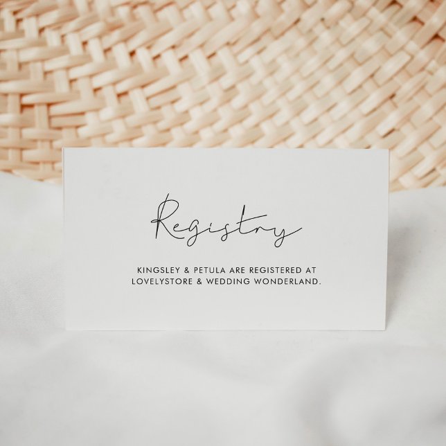 Minimalistiskt handskrivet bröllop-registerkort tilläggskort (Minimalist handwritten wedding registry card)