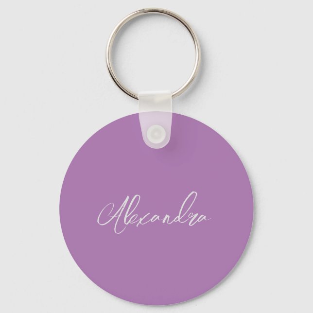 Minimalistiskt handskrivet eget Namn Lavender Nyckelring (Framsida)