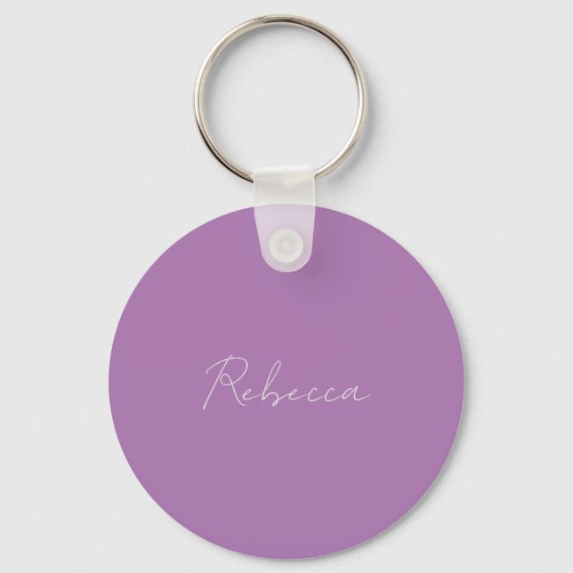 Minimalistiskt handskrivet eget Namn Lavender Nyckelring (Framsida)