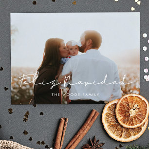 Minimalistiskt handskrivet Feliz Navidad-foto Vykort