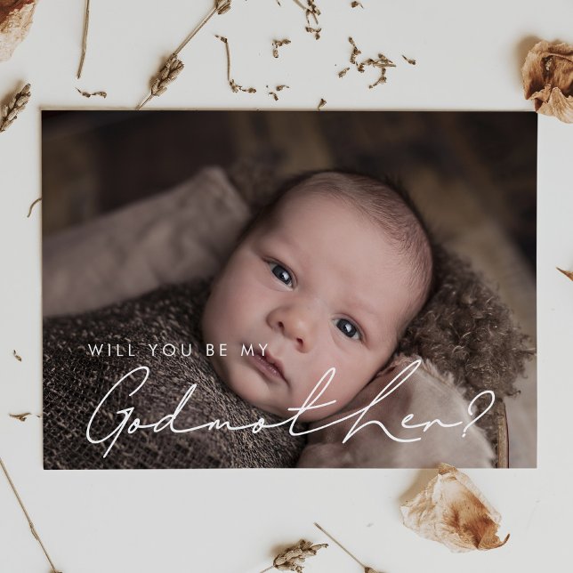 Minimalistiskt, handskrivet Godmor frieri kort (will you be my godmother card)