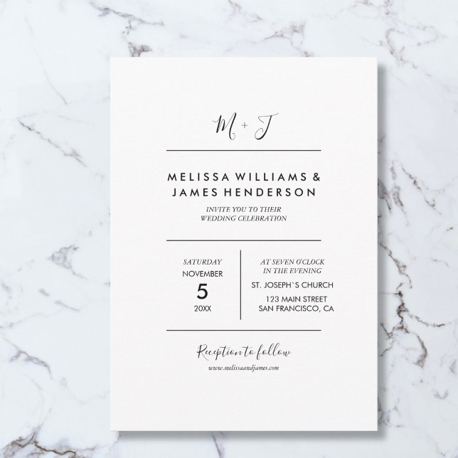 Minimalistiskt handskrivet Monogram Bröllop-foto Inbjudningar (Skapare uppladdad)