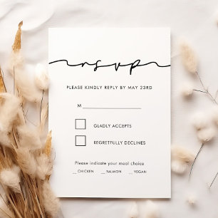 Minimalistiskt handskrivet RSVP-kort med måltidsva OSA Kort