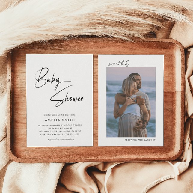 Minimalistiskt handskrivet skriptfoto inbjudningar (Skapare uppladdad)