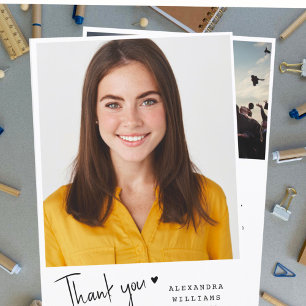 Minimalistiskt handskrivet Studenten Tack-foto Tack Kort