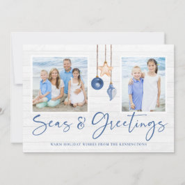 Minimalistiskt hav och Hälsning Wood Helgdag Photo Julkort