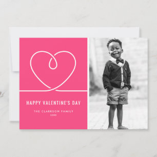 Minimalistiskt Heart-Shock rosa Alla hjärtans dagf Julkort