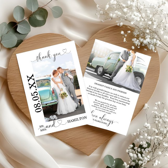 Minimalistiskt Heart-skript Bröllop-foto Tack Kort (Minimalist Heart Script Wedding Photo Thank You Card)