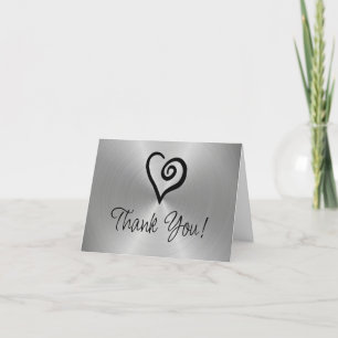 Minimalistiskt Heart Spiral på Faux Silver Metalli Tack Kort