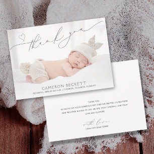 Minimalistiskt Heart Tack Photo Birth Meddelande