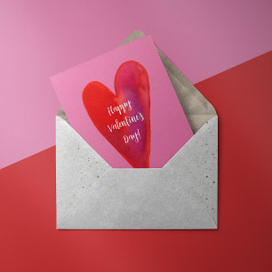 Minimalistiskt helgdag för vattenfärgshjärtvalenti julkort
