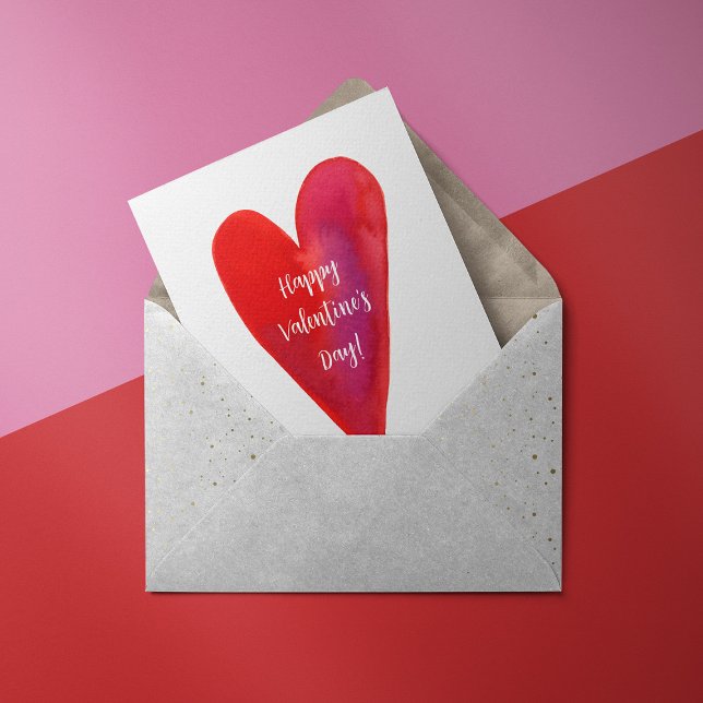 Minimalistiskt helgdag för vattenfärgshjärtvalenti julkort (Skapare uppladdad)