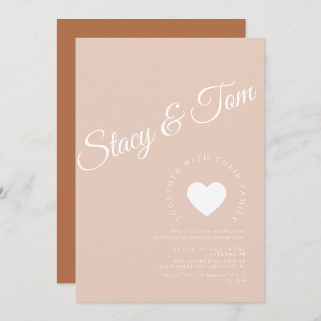 Minimalistiskt hjärta jordnära toner terrakotta inbjudningar (Fram/baksida)