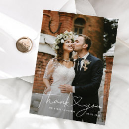 Minimalistiskt hjärtskript vitt tack kort