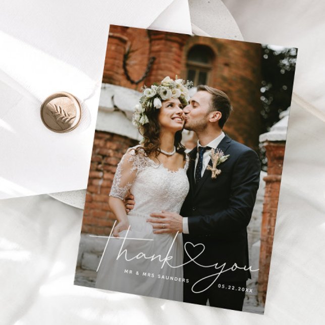 Minimalistiskt hjärtskript vitt tack kort (Skapare uppladdad)