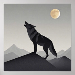 Minimalistiskt högsilhuettaftande varg poster