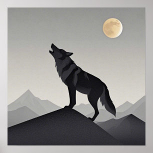 Minimalistiskt högsilhuettaftande varg poster