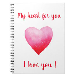 Minimalistiskt I kärlek, ett rött vattenfärgshjärt Anteckningsbok