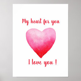 Minimalistiskt I kärlek, ett rött vattenfärgshjärt Poster