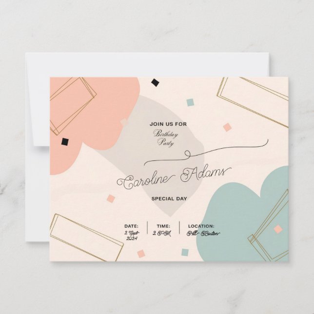 Minimalistiskt inbjudningskort efter Pastel Birthd (Framsida)