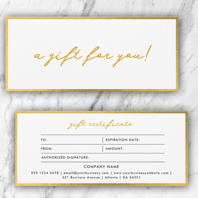 Minimalistiskt intyg för Guld & vit gåva från snyg (Stylish Minimalist Gold & White Gift Certificate)