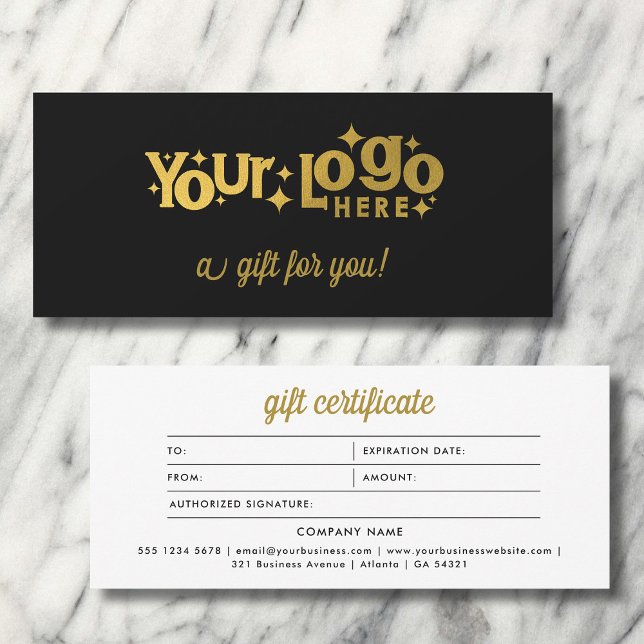 Minimalistiskt intyg för Retro-Logotyp, Guld-gåva  (Retro Logo Minimalist Black Gold Gift Certificate)