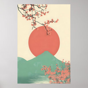 Minimalistiskt japanskt körsbärsbloms konsttryck poster