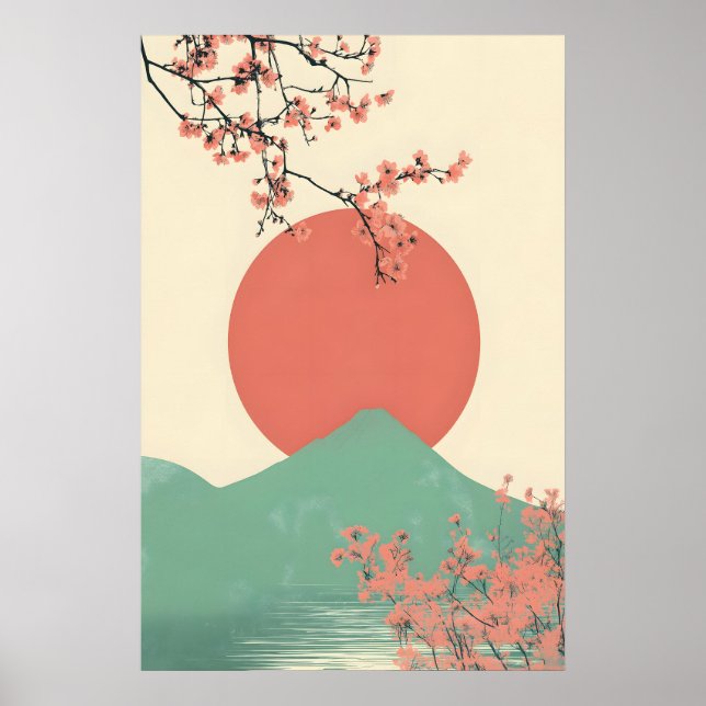 Minimalistiskt japanskt körsbärsbloms konsttryck poster (Framsidan)