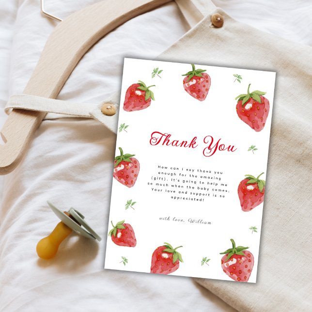 Minimalistiskt jordgubbsberry Berry Sweet Girl Bab Tack Kort (Minimalist Strawberry Berry Sweet Girl Baby Shower Thank You Card)